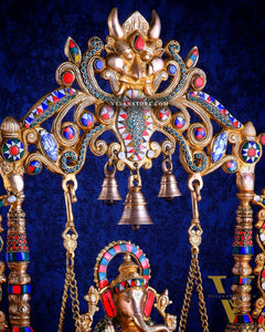 Brass Ganesha idol on large Swing jhoola - 26 inch large