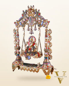 Brass Ganesha idol on large Swing jhoola - 26 inch large