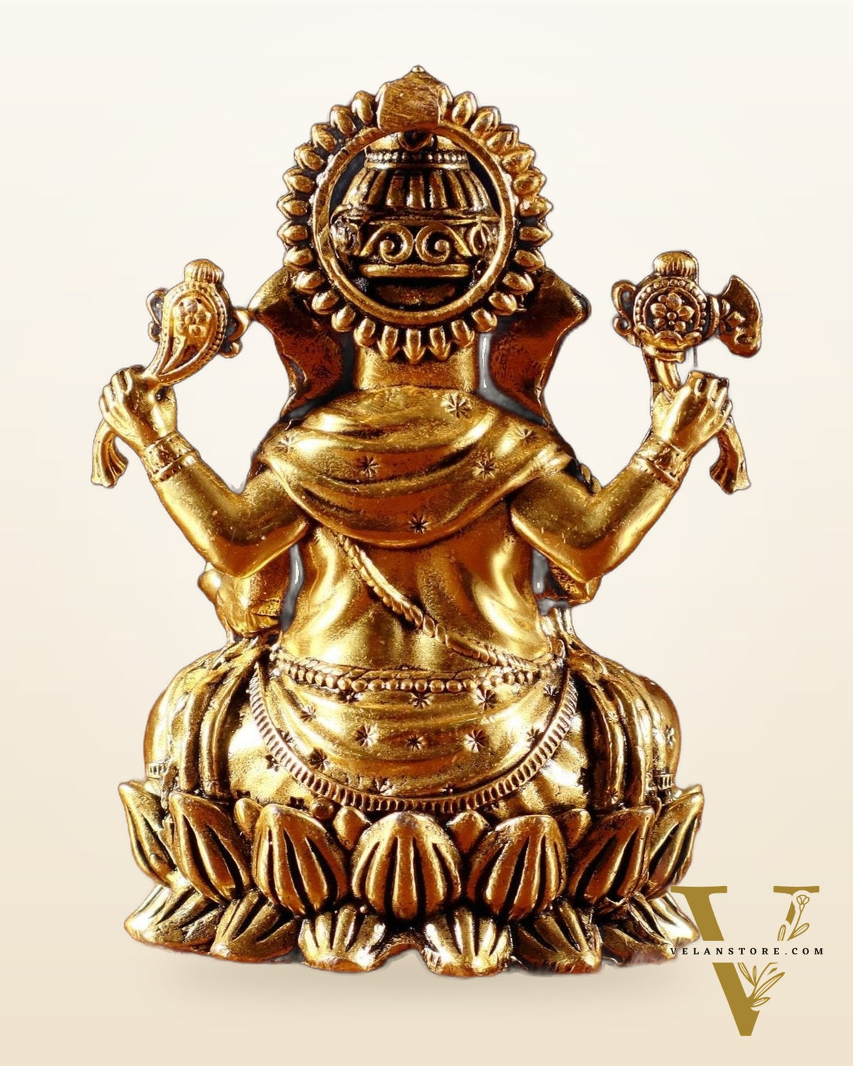 Brass Ganesha Idol on Lotus Base – Superfine Carvings in Golden Tone 3.5 inch and 4.25 inch and 4.8 inch