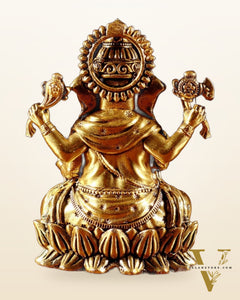 Brass Ganesha Idol on Lotus Base – Superfine Carvings in Golden Tone 3.5 inch and 4.25 inch and 4.8 inch