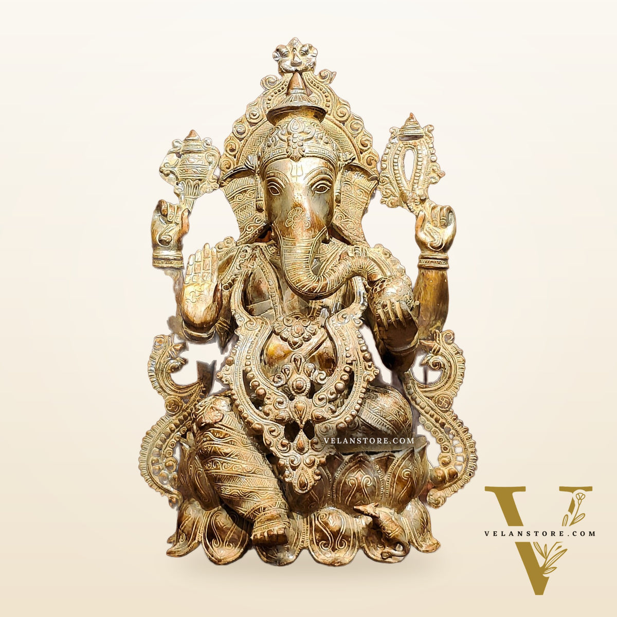 Brass Ganesha Idol on Lotus Pedestal -  21-inch Tall