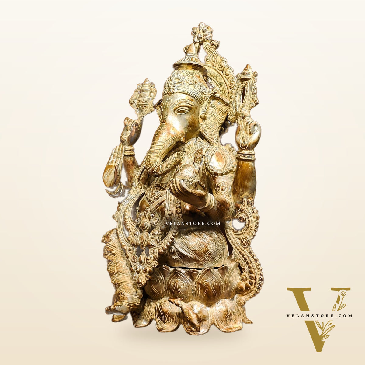 Brass Ganesha Idol on Lotus Pedestal -  21-inch Tall