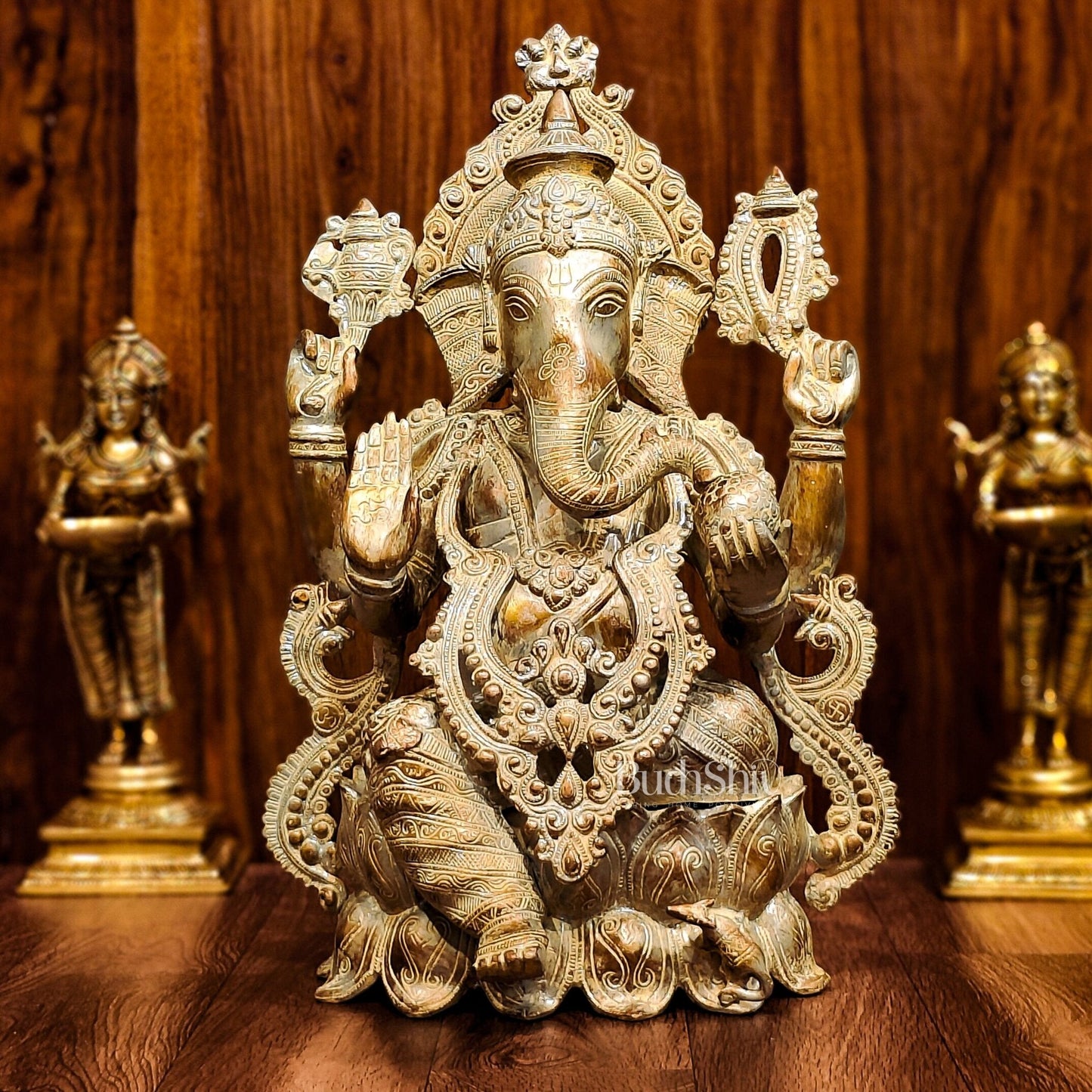 Brass Ganesha Idol on Lotus Pedestal -  21-inch Tall