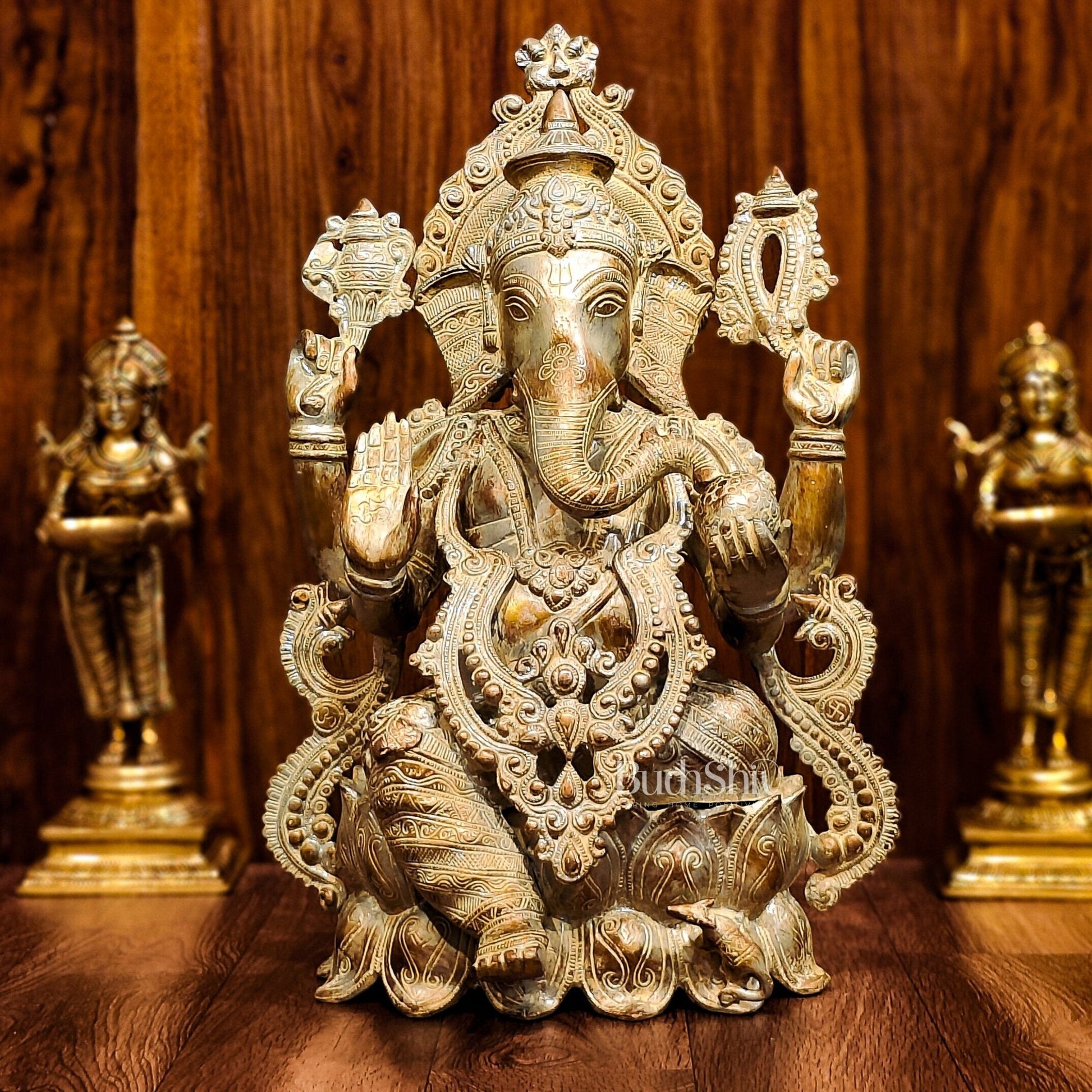 Brass Ganesha Idol on Lotus Pedestal -  21-inch Tall