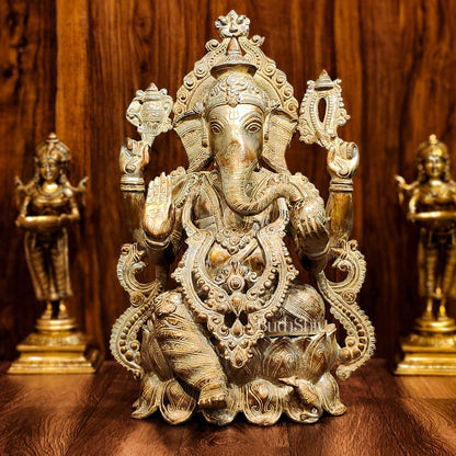 Brass Ganesha Idol on Lotus Pedestal -  21-inch Tall