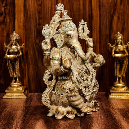 Brass Ganesha Idol on Lotus Pedestal -  21-inch Tall