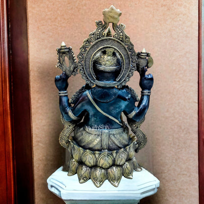 Brass Ganesha Idol on Lotus Pedestal with Mouse - Handcrafted 21-inch Tall