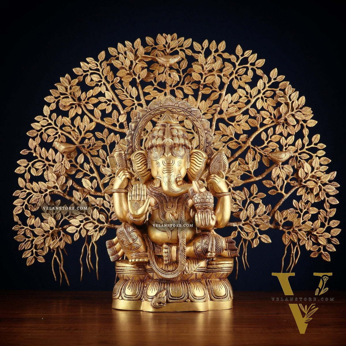 Brass Ganesha Idol Superfine Carvings & Kalpavriksha Tree – Entrance Decor Combo