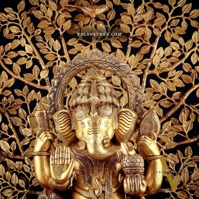 Brass Ganesha Idol Superfine Carvings & Kalpavriksha Tree – Entrance Decor Combo