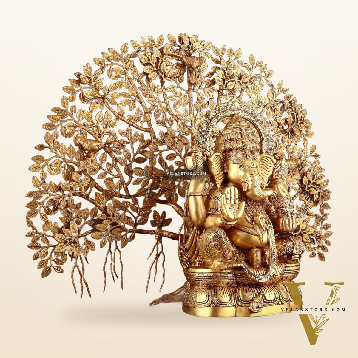 Brass Ganesha Idol Superfine Carvings & Kalpavriksha Tree – Entrance Decor Combo