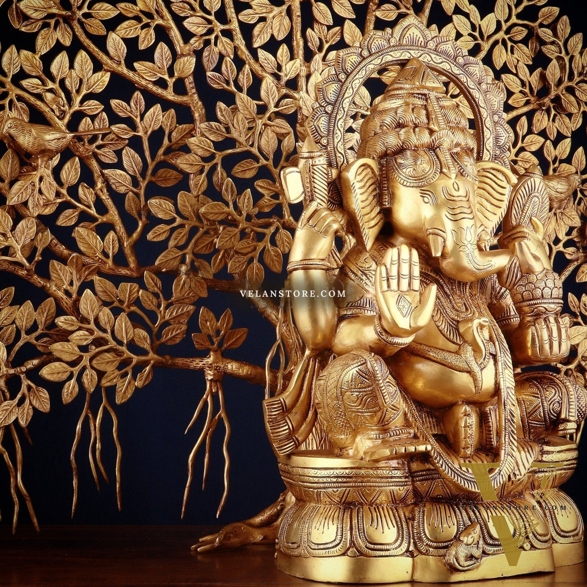 Brass Ganesha Idol Superfine Carvings & Kalpavriksha Tree – Entrance Decor Combo