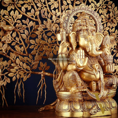 Brass Ganesha Idol Superfine Carvings & Kalpavriksha Tree – Entrance Decor Combo