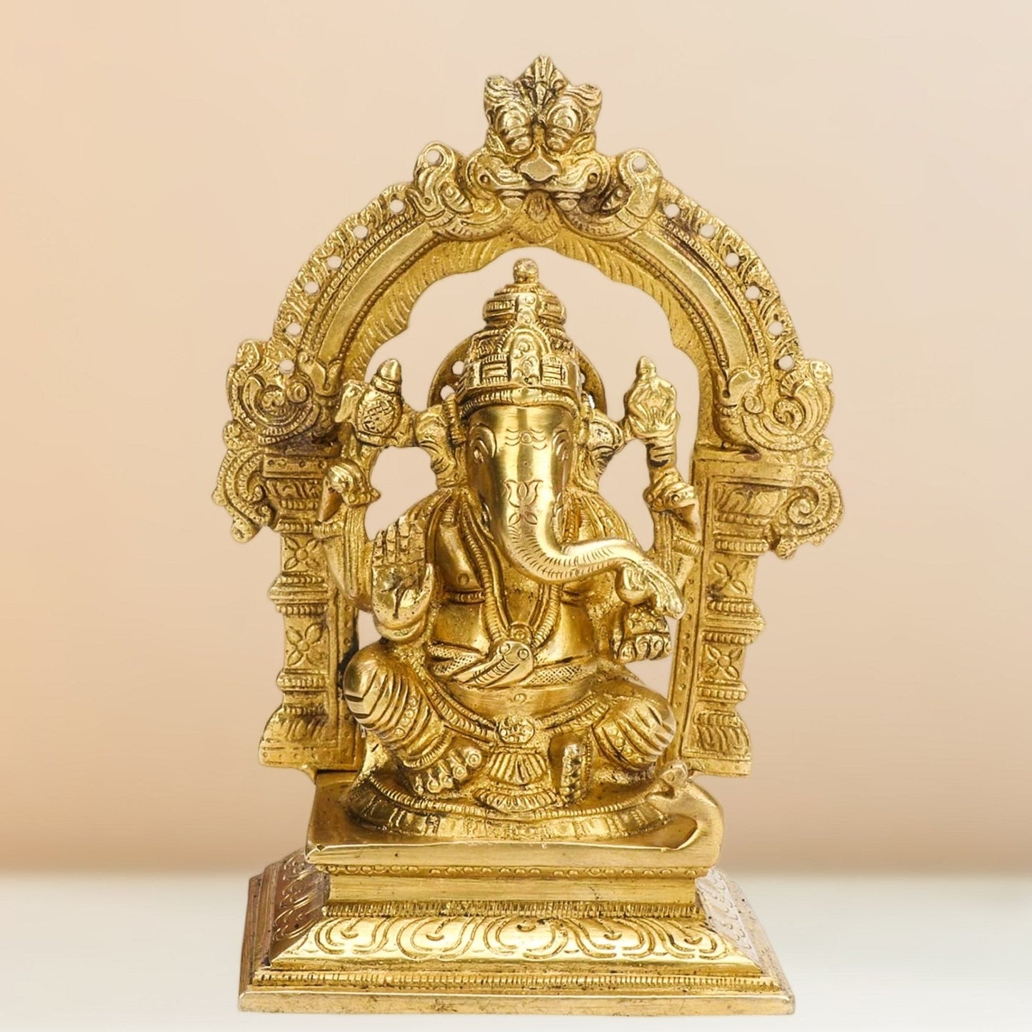 Brass Ganesha Idol with Frame - 7 inches