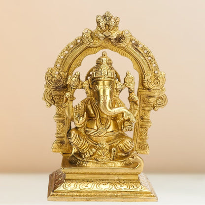 Brass Ganesha Idol with Frame - 7 inches