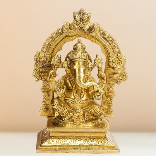 Brass Ganesha Idol with Frame - 7 inches