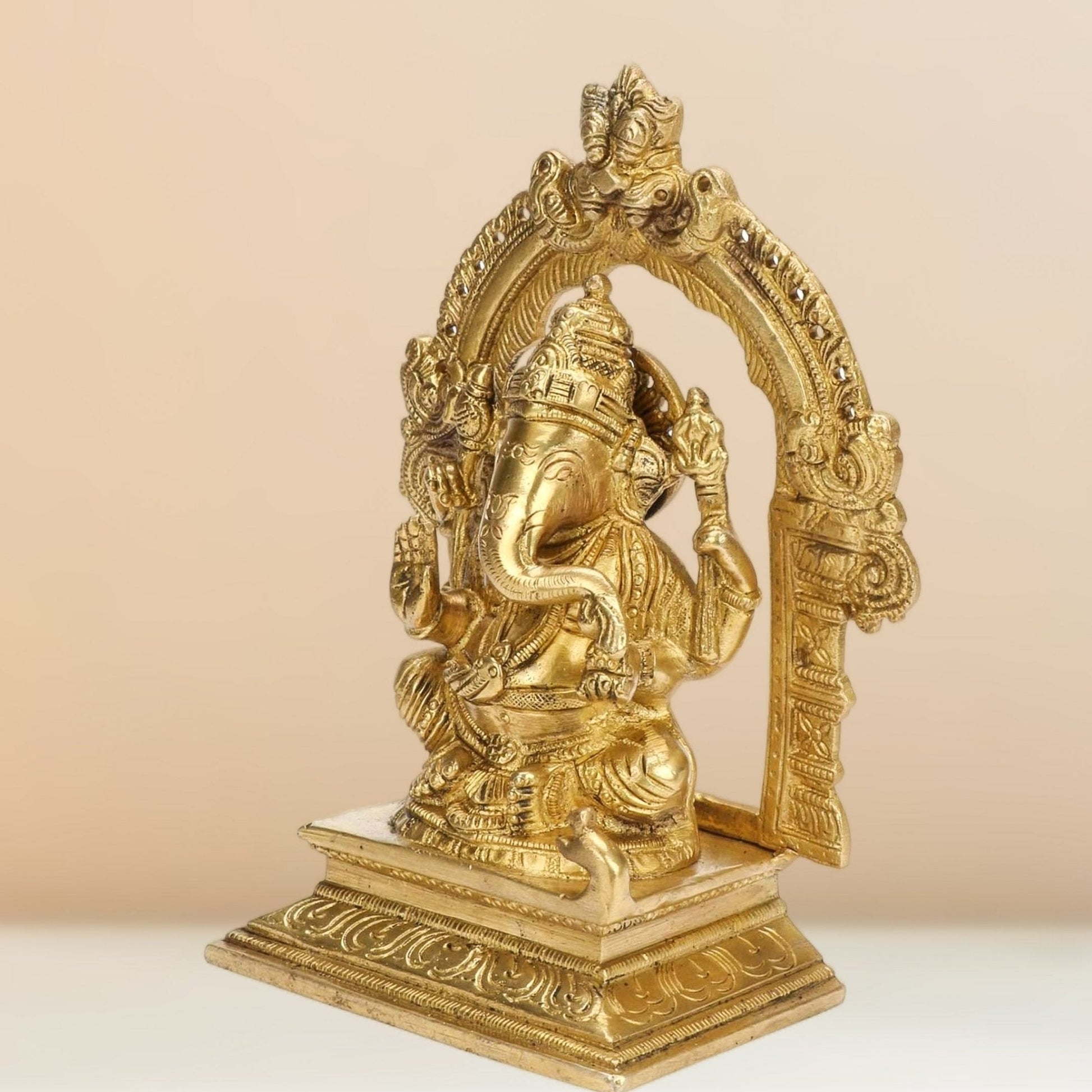 Brass Ganesha Idol with Frame - 7 inches