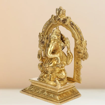 Brass Ganesha Idol with Frame - 7 inches