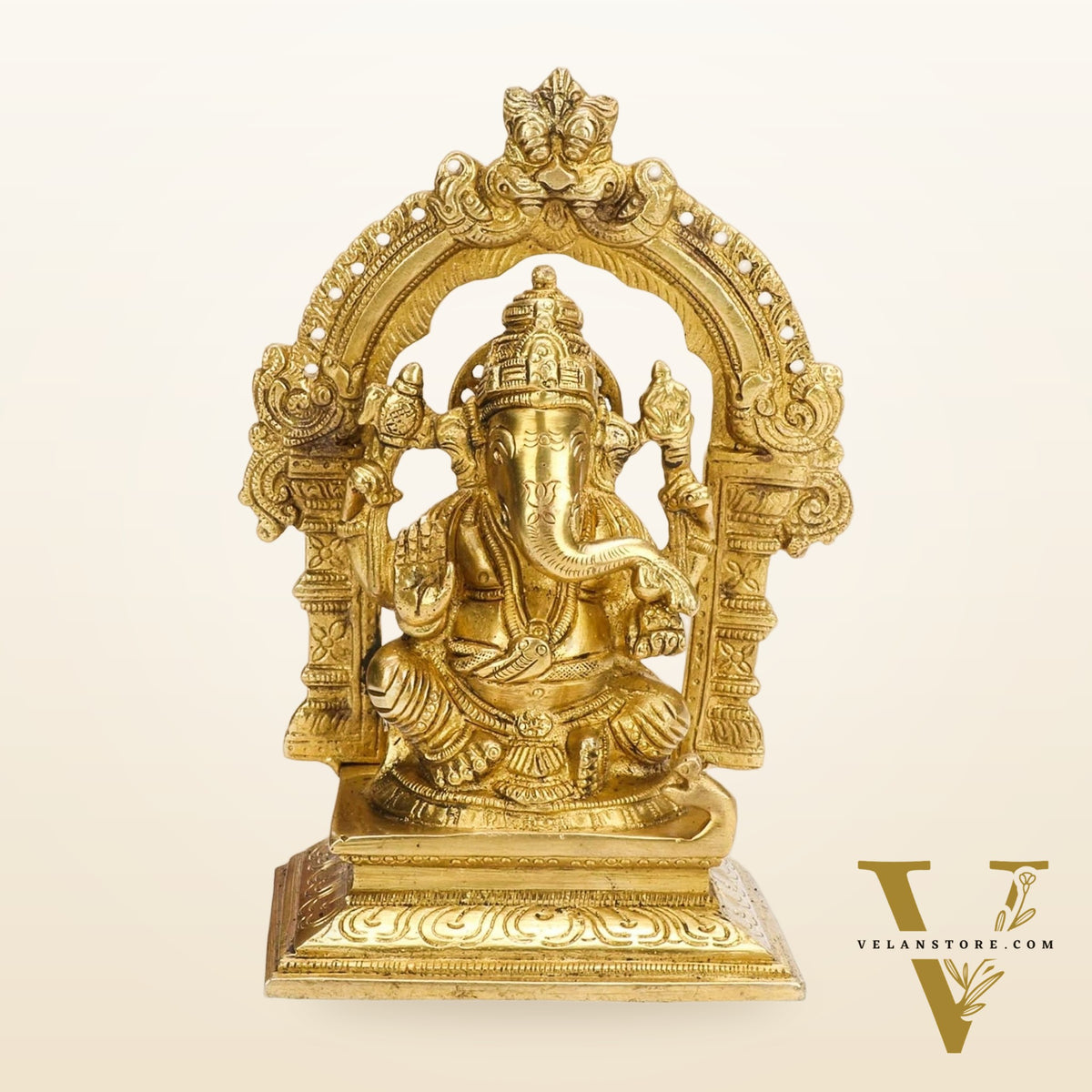Brass Ganesha Idol with Frame - 7 inches