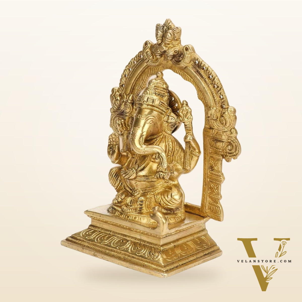 Brass Ganesha Idol with Frame - 7 inches