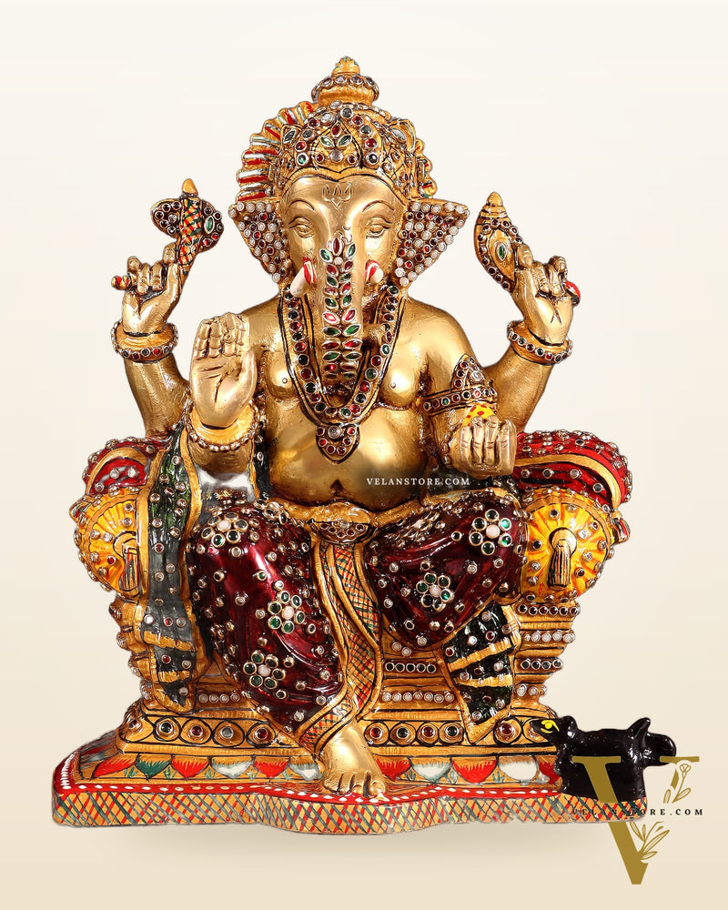 Brass Ganesha Idol with laakh meenakari | 10" Height