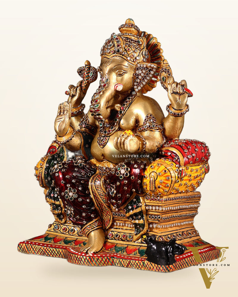 Brass Ganesha Idol with laakh meenakari | 10" Height