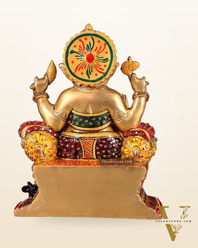 Brass Ganesha Idol with laakh meenakari | 10" Height