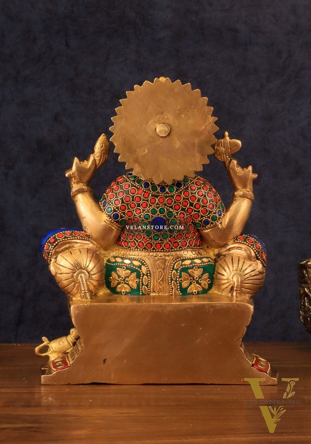 Brass Ganesha Idol with Meenakari Stonework | 10" Height