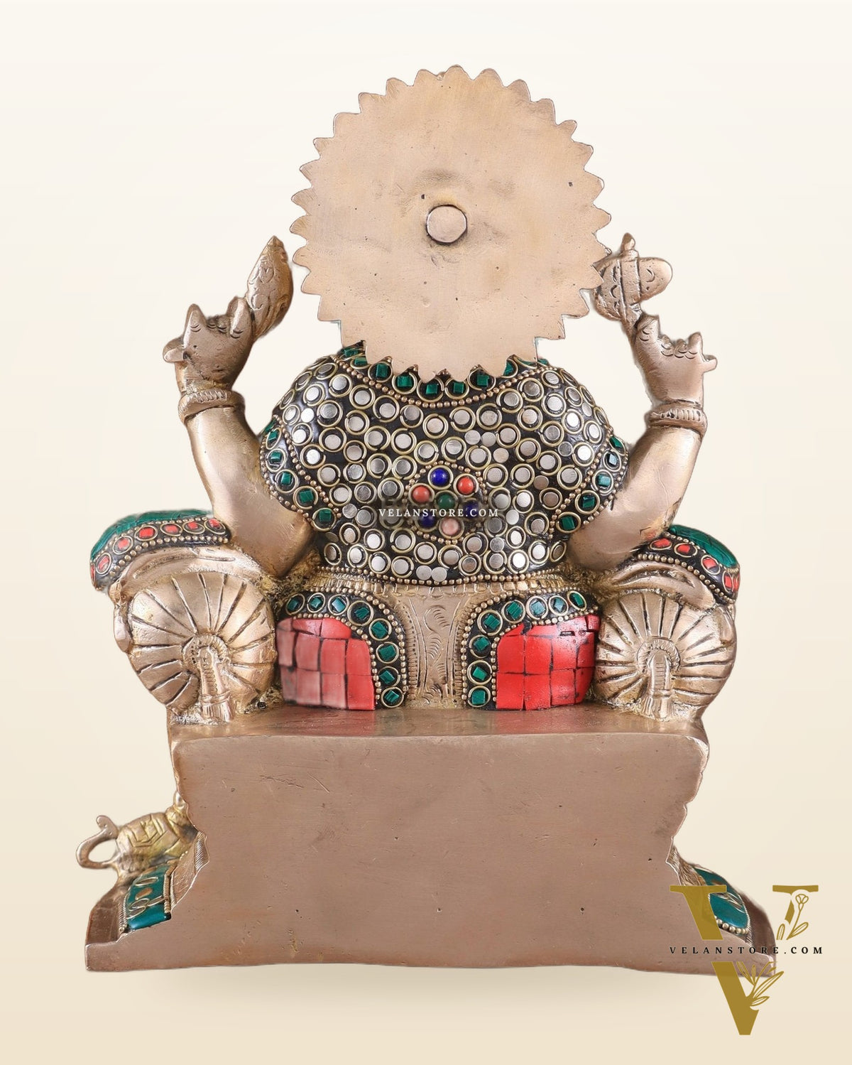 Brass Ganesha Idol with Meenakari Stonework | 10" Height