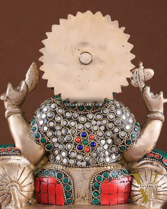 Brass Ganesha Idol with Meenakari Stonework | 10" Height