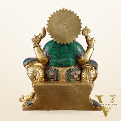 Brass Ganesha Idol with Meenakari Stonework | 10" Height | Vibrant