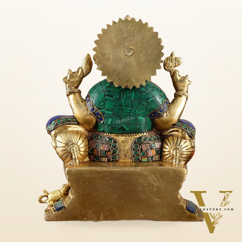 Brass Ganesha Idol with Meenakari Stonework | 10" Height | Vibrant