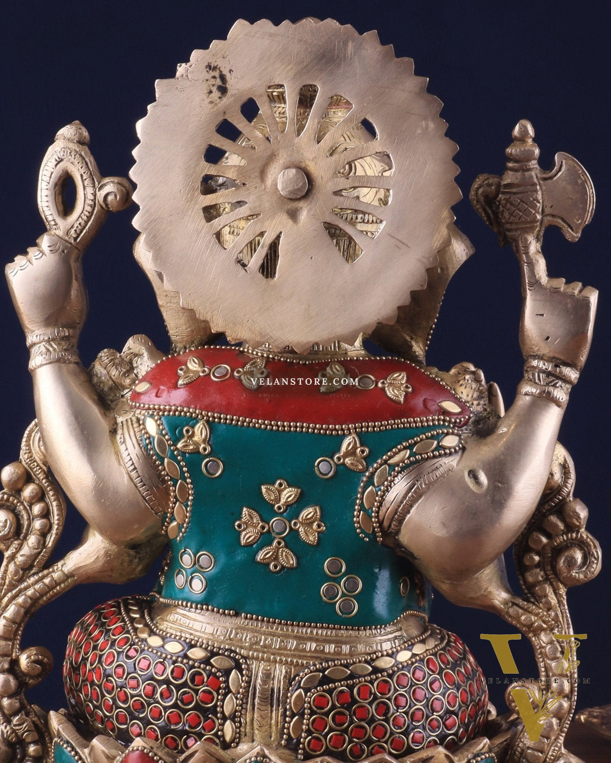 Brass Ganesha Idol with Meenakari Stonework - 12"