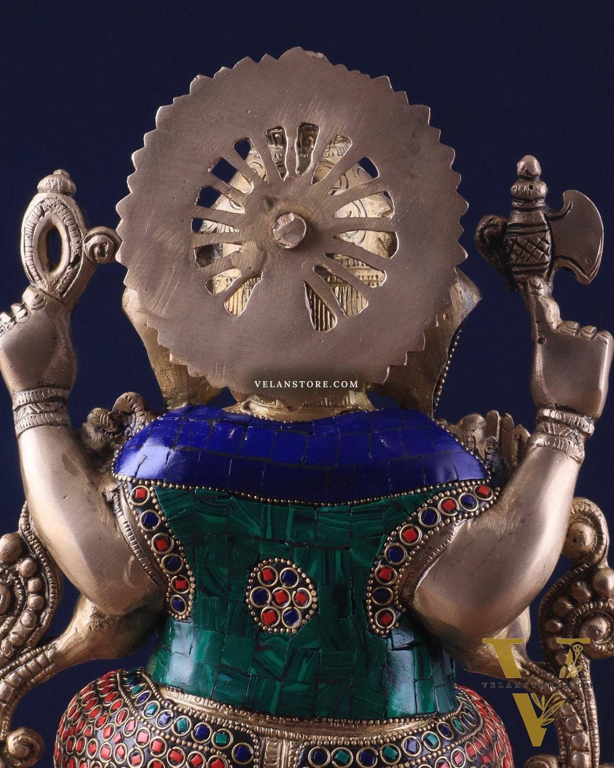 Brass Ganesha Idol with Meenakari Stonework - 12"