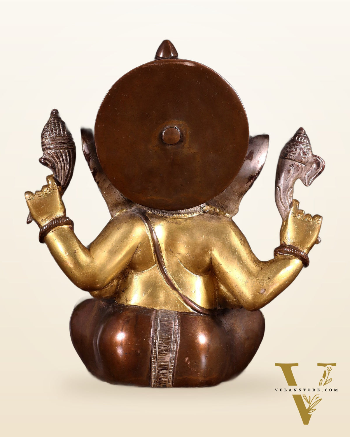 Brass Ganesha Idol with Sharp Features - 8 Inch three tone