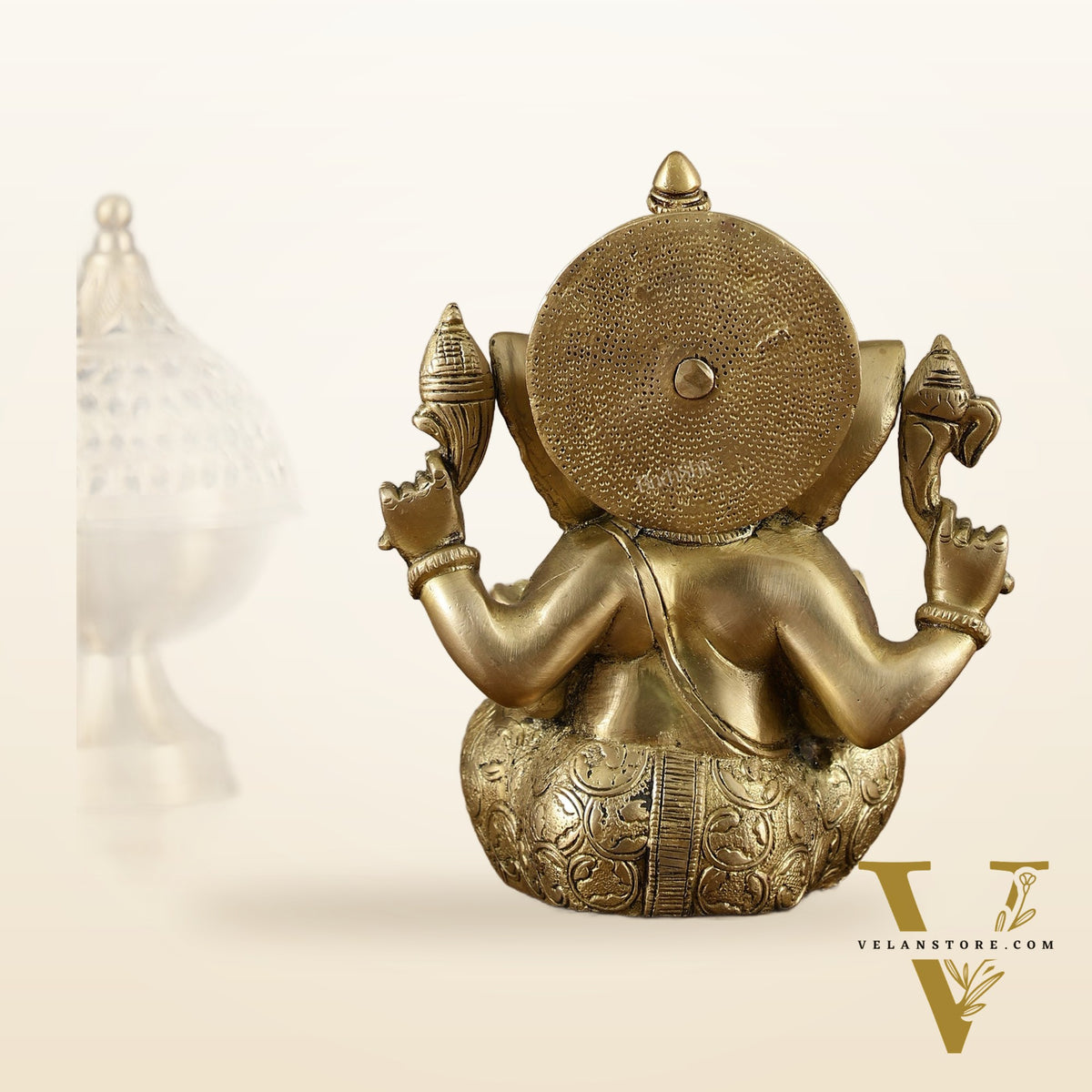 Brass Ganesha Idol with Sharp Features - 8 Inch