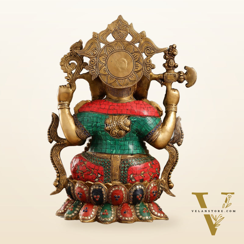 Brass Ganesha Idol with Stonework 16 inch