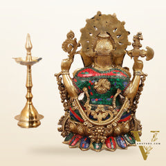 Brass Ganesha Idol with Stonework 16 inch