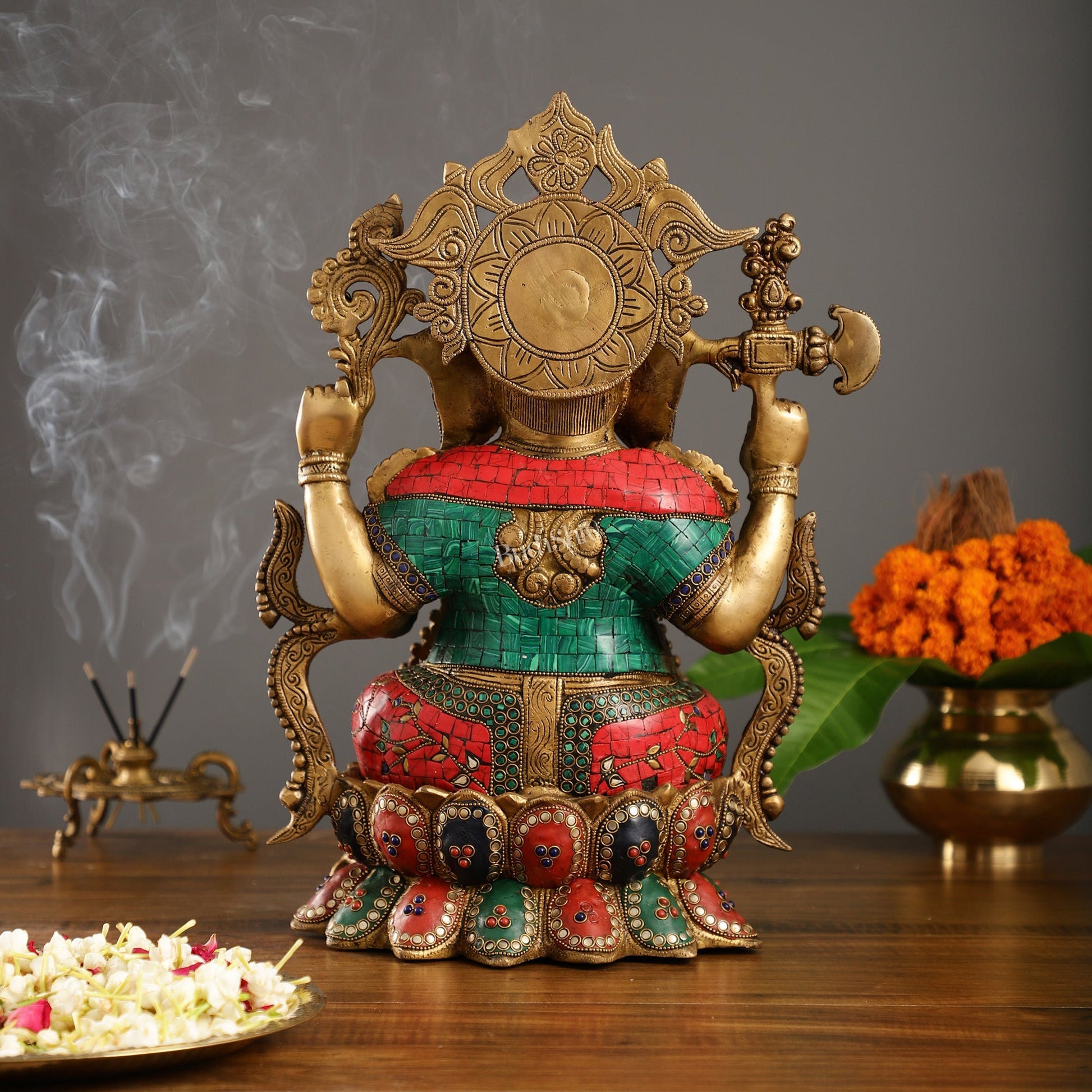 Brass Ganesha Idol with Stonework 16 inch