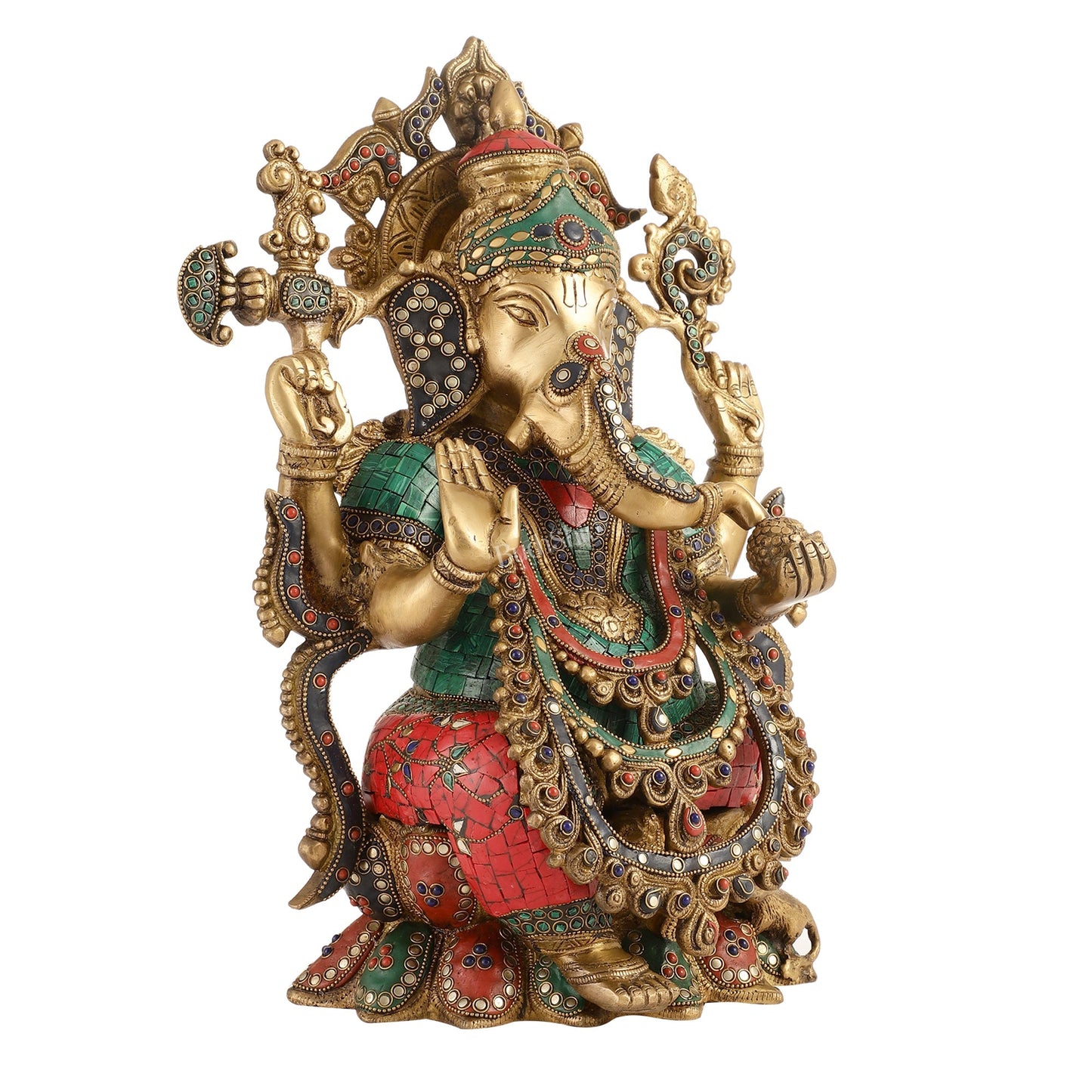 Brass Ganesha Idol with Stonework 16 inch
