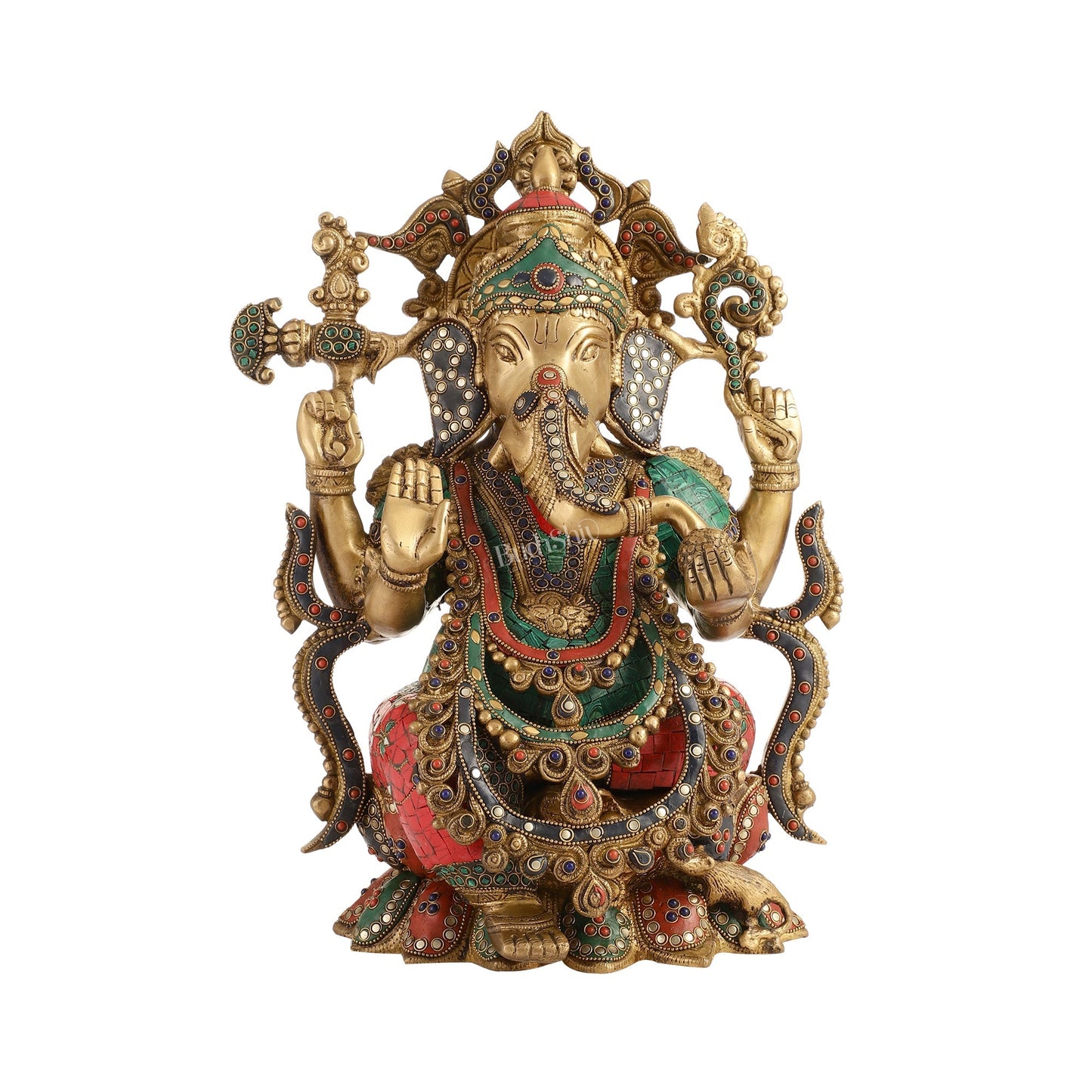 Brass Ganesha Idol with Stonework 16 inch