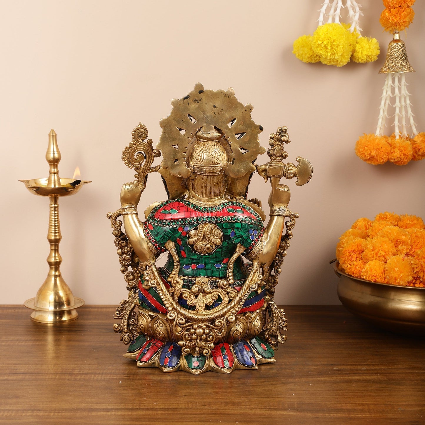 Brass Ganesha Idol with Stonework 16 inch