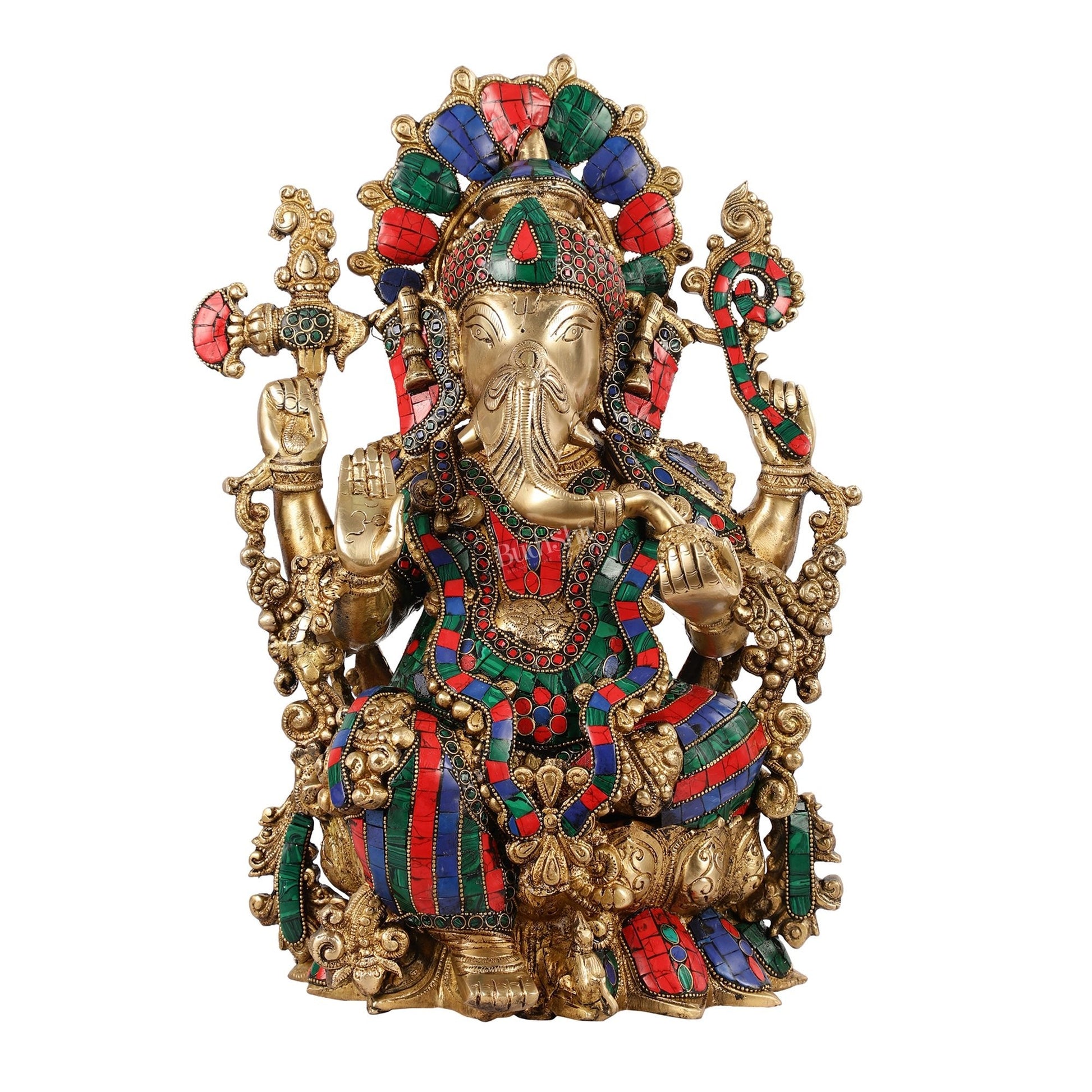 Brass Ganesha Idol with Stonework 16 inch