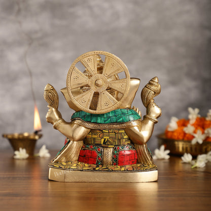 Brass Ganesha Idol with Stonework | Height 8 inch