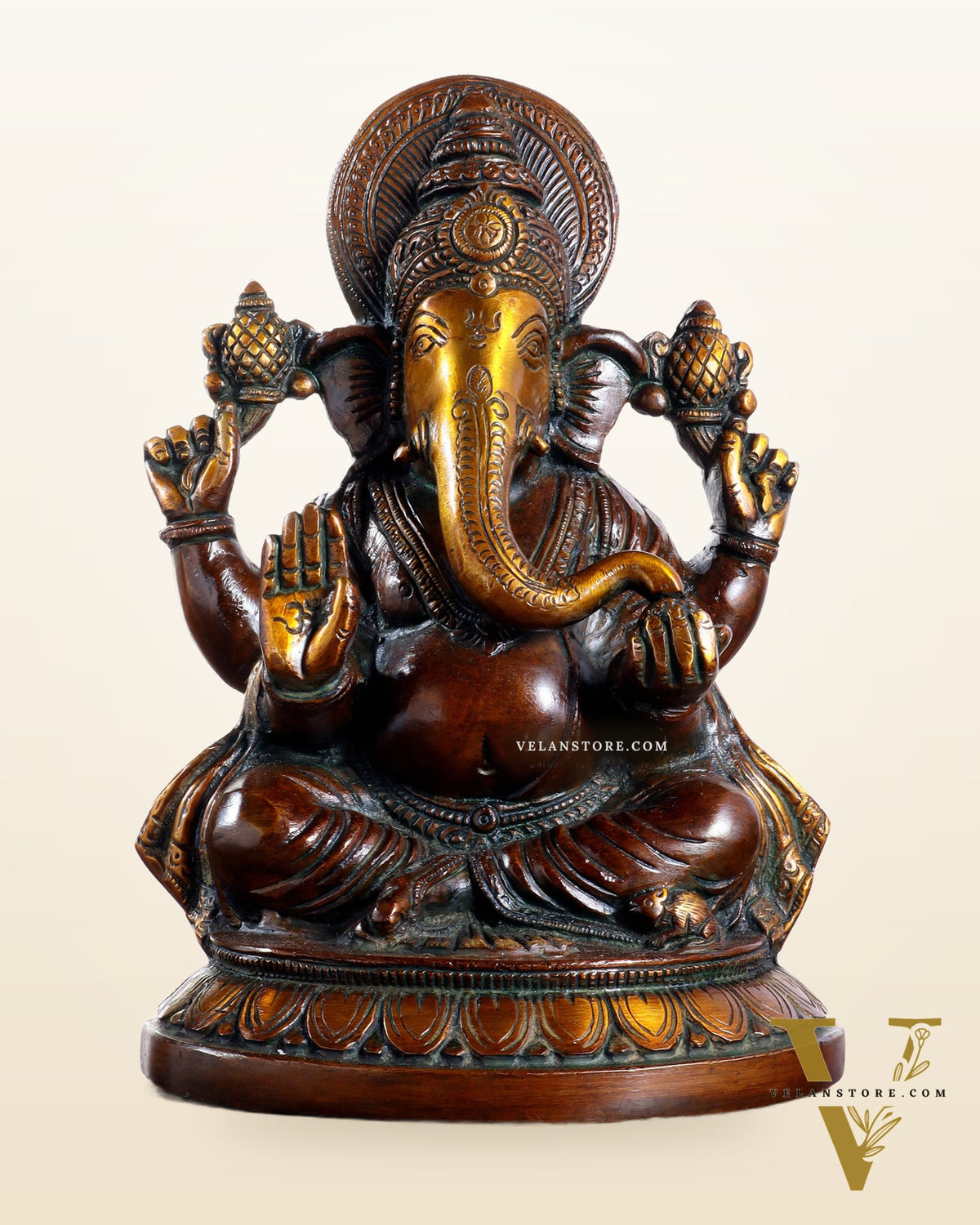 Brass Ganesha Idol with Vintage Finish – Pure Brass Handcrafted 8"