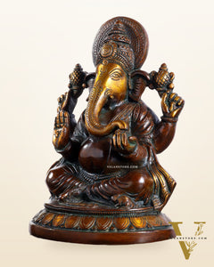 Brass Ganesha Idol with Vintage Finish – Pure Brass Handcrafted 8"
