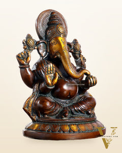 Brass Ganesha Idol with Vintage Finish – Pure Brass Handcrafted 8"