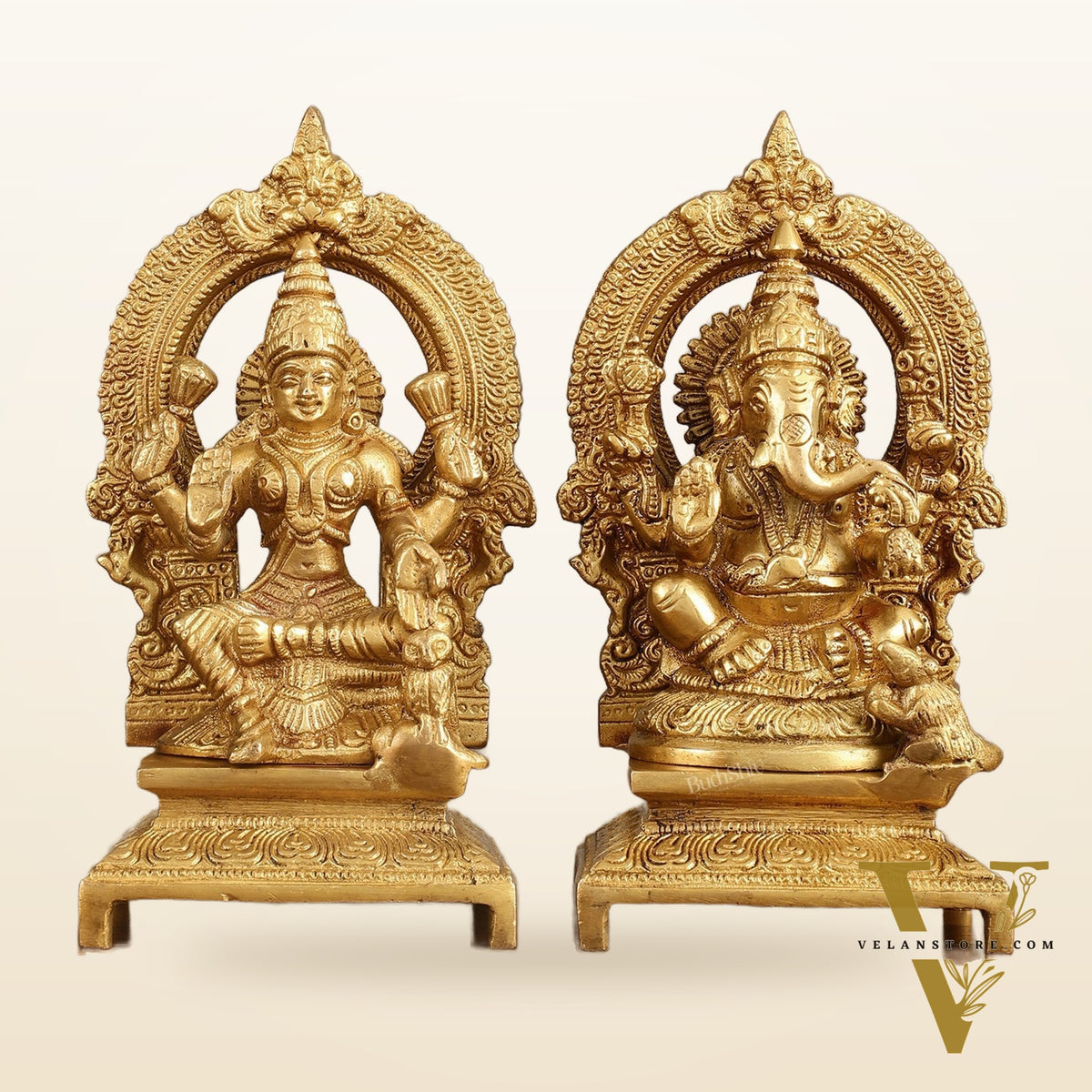 Brass Ganesha Lakshmi 7.5"