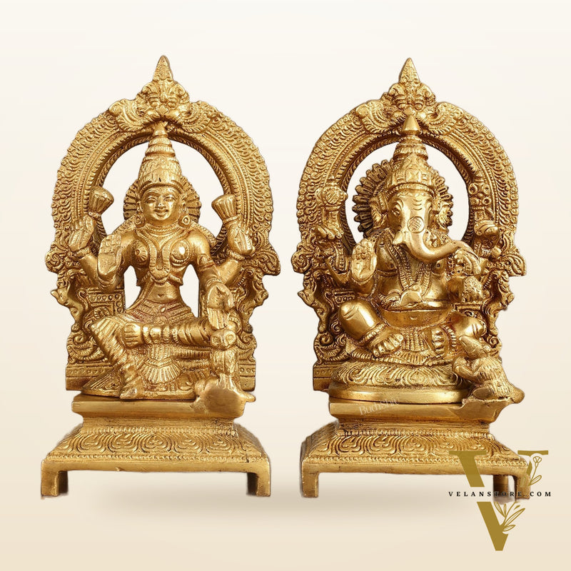 Brass Ganesha Lakshmi 7.5"