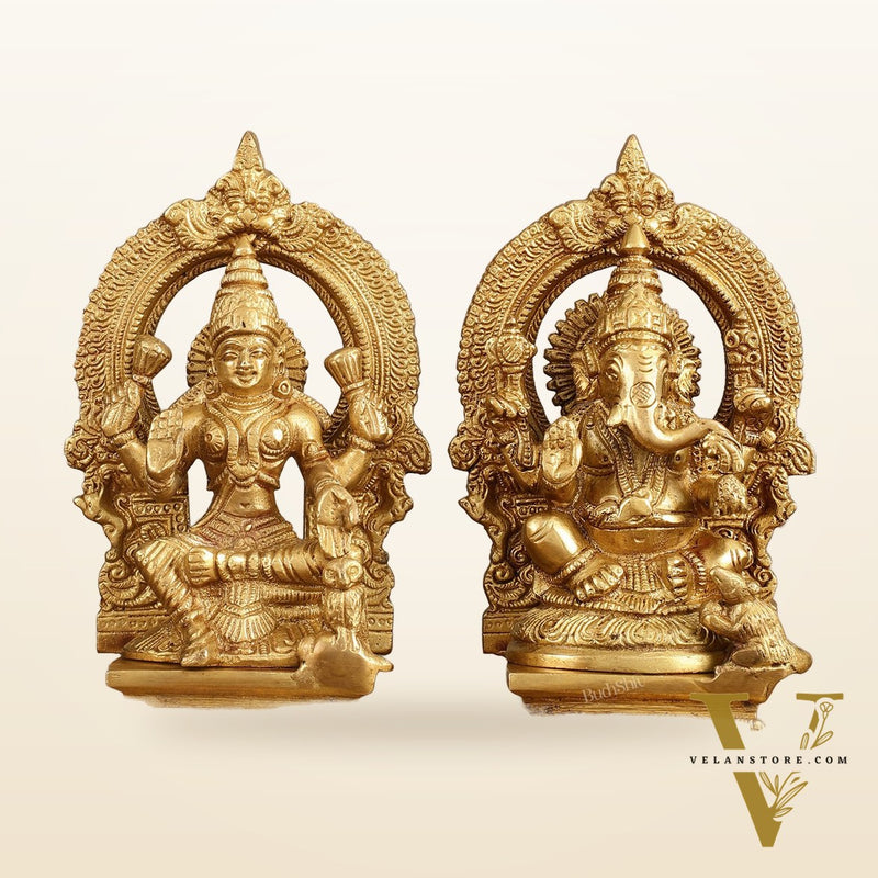 Brass Ganesha Lakshmi 7.5"
