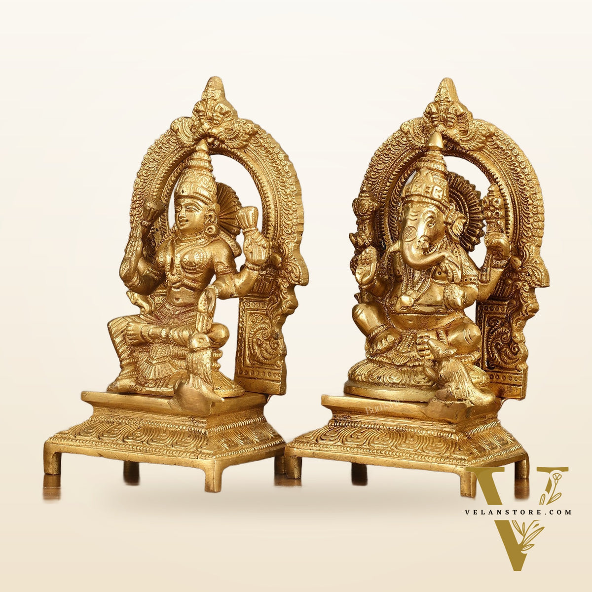 Brass Ganesha Lakshmi 7.5"